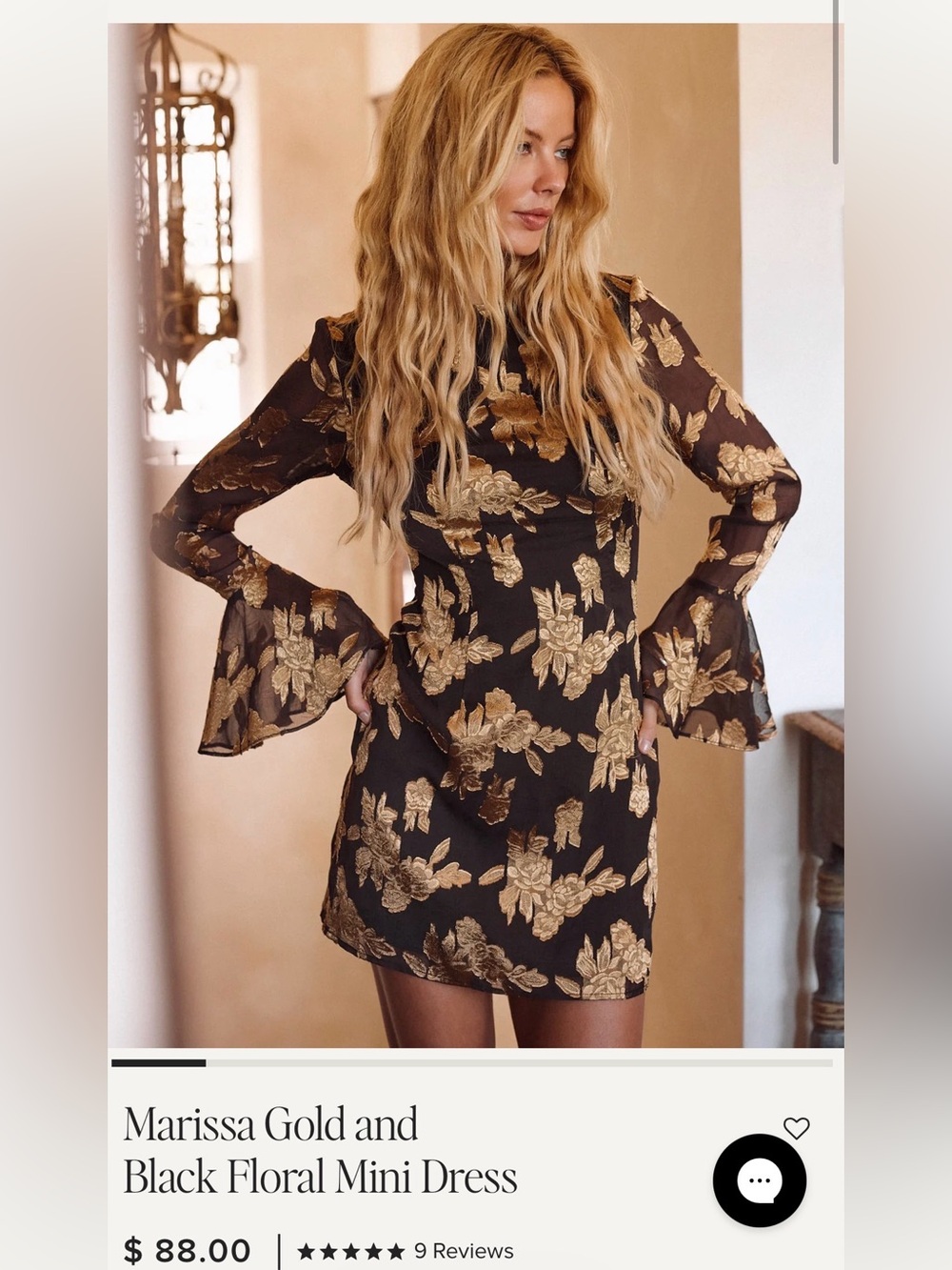 12th Tribe Black and Gold Floral Mini Dress